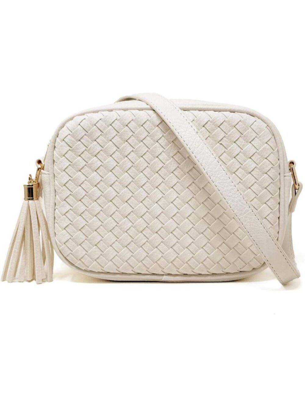 Women's Beige Woven Small Boho Purse Vegan Zipper Leather Crossbody Bag
